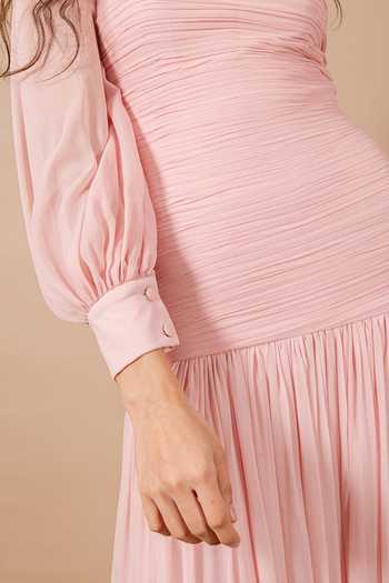 Shop_Swatee Singh_Pink Georgette One Shoulder Elodie Gown _Online_at_Aza_Fashions