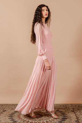 Swatee Singh_Pink Georgette One Shoulder Elodie Gown _at_Aza_Fashions