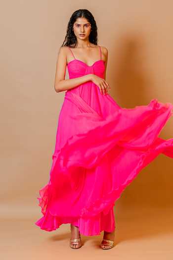 Buy_Swatee Singh_Pink Georgette Sweetheart Neck Zinnia Strappy Ruched Gown _Online_at_Aza_Fashions