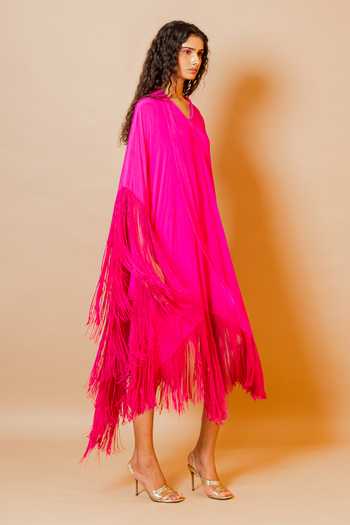 Swatee Singh Bougainvillea Fringe Hem Dress 