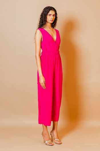 Buy_Swatee Singh_Pink Crepe V-neck Viola Jumpsuit _Online_at_Aza_Fashions