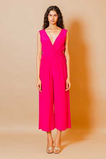 Shop_Swatee Singh_Pink Crepe V-neck Viola Jumpsuit _Online_at_Aza_Fashions