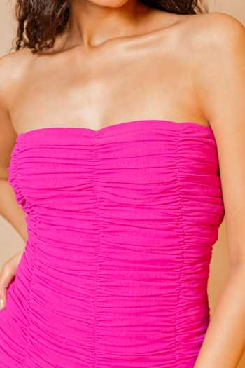 Shop_Swatee Singh_Magenta Georgette Bandeau Neck Dahlia Ruched Dress _Online_at_Aza_Fashions