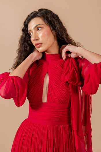 Buy_Swatee Singh_Red Georgette High , Keyhole Rosalie Ruched Gown _Online_at_Aza_Fashions