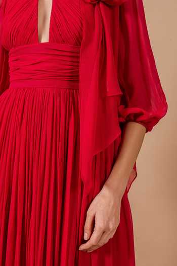 Swatee Singh_Red Georgette High , Keyhole Rosalie Ruched Gown _at_Aza_Fashions