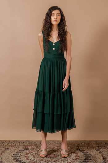 Swatee Singh Camellia Pleated Midi Dress 