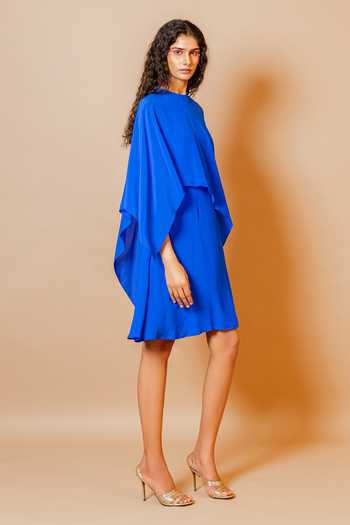 Buy_Swatee Singh_Blue Crepe Round Neck Raina Asymmetric Dress _Online_at_Aza_Fashions