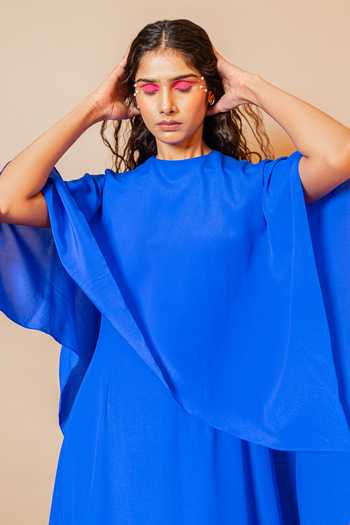 Shop_Swatee Singh_Blue Crepe Round Neck Raina Asymmetric Dress _Online_at_Aza_Fashions
