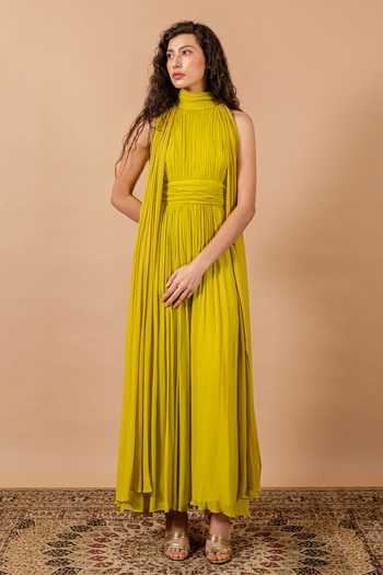 Swatee Singh Clover Ruched Draped Gown 