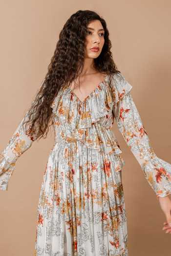 Shop_Swatee Singh_White Georgette, Crepe V-neck Bella Printed Dress _Online_at_Aza_Fashions