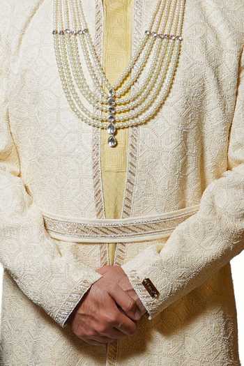 Soniya G Chikankari Bloom Embroidered Sherwani Set 