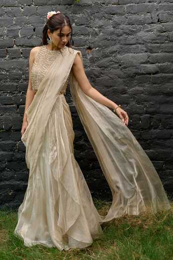 Vedangi Agarwal Tissue Pre-Draped Saree & Blouse Set 
