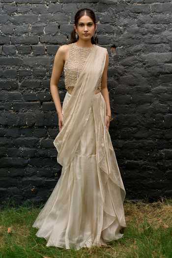 Vedangi Agarwal Tissue Pre-Draped Saree & Blouse Set 