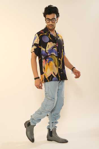 Esha L Amin_Multi Color Viscose, Crepe Floral Print Shirt _Online_at_Aza_Fashions