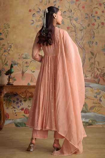 Kritika Dawar Pink Chanderi, Cotton Round Neck, Yes Evara Embroidered Anarkali Kurta Set Online at Aza Fashions Kritika Dawar_Pink Chanderi, Cotton Round Neck, Yes Evara Embroidered Anarkali Kurta Set _Online_at_Aza_Fashions