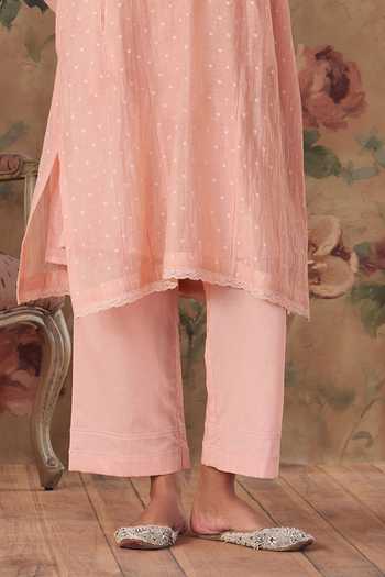 Kritika Dawar Pink Chanderi, Cotton Round Neck Ziya Kurta And Pant Set Online at Aza Fashions Kritika Dawar_Pink Chanderi, Cotton Round Neck Ziya Kurta And Pant Set _Online_at_Aza_Fashions