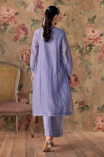 Kritika Dawar Lilac Chanderi, Cotton Mandarin Collar, Yes Ziya Aanar Embroidered Kurta Set Online at Aza Fashions Kritika Dawar_Lilac Chanderi, Cotton Mandarin Collar, Yes Ziya Aanar Embroidered Kurta Set _Online_at_Aza_Fashions