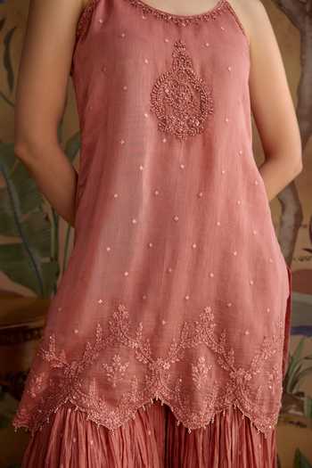 Buy Kritika Dawar Pink Chanderi Scoop Neck Safa Embroidered Kurta And Pant Set Buy_Kritika Dawar_Pink Chanderi Scoop Neck Safa Embroidered Kurta And Pant Set
