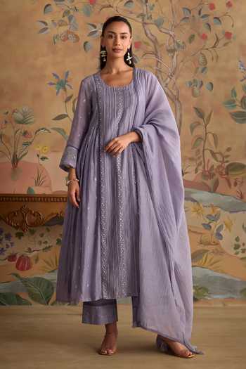 Kritika Dawar Lavender Chanderi, Cotton Round Neck Arohi Kurta And Pant Set Online at Aza Fashions Kritika Dawar_Lavender Chanderi, Cotton Round Neck Arohi Kurta And Pant Set _Online_at_Aza_Fashions