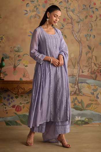 Buy Kritika Dawar Lavender Chanderi, Cotton Round Neck Arohi Kurta And Pant Set Online at Aza Fashions Buy_Kritika Dawar_Lavender Chanderi, Cotton Round Neck Arohi Kurta And Pant Set _Online_at_Aza_Fashions