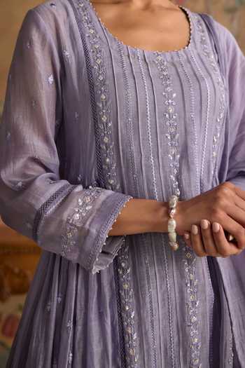 Kritika Dawar Lavender Chanderi, Cotton Round Neck Arohi Kurta And Pant Set at Aza Fashions Kritika Dawar_Lavender Chanderi, Cotton Round Neck Arohi Kurta And Pant Set _at_Aza_Fashions
