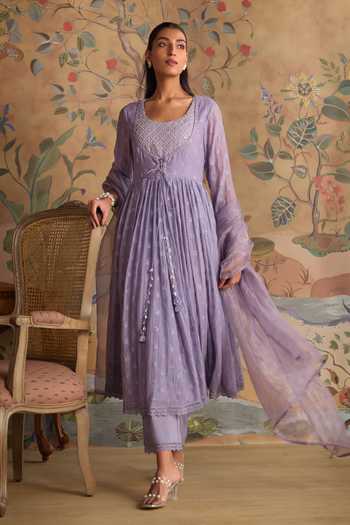 Buy Kritika Dawar Lilac Chanderi, Cotton, Organza Scoop Neck Falak Hand Embroidered Kurta Set Online at Aza Fashions Buy_Kritika Dawar_Lilac Chanderi, Cotton, Organza Scoop Neck Falak Hand Embroidered Kurta Set _Online_at_Aza_Fashions