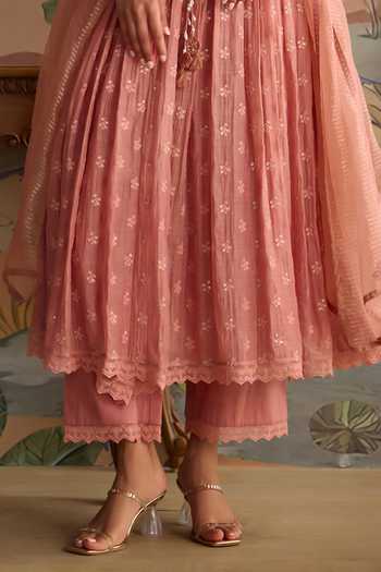 Buy Kritika Dawar Pink Chanderi, Cotton, Organza Scoop Neck Falak Hand Embroidered Anarkali Set Online at Aza Fashions Buy_Kritika Dawar_Pink Chanderi, Cotton, Organza Scoop Neck Falak Hand Embroidered Anarkali Set _Online_at_Aza_Fashions
