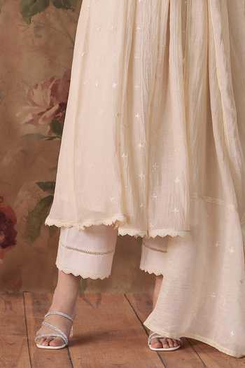 Kritika Dawar Ivory Chanderi, Cotton Round Neck Phool Hand Embroidered Kurta Set at Aza Fashions Kritika Dawar_Ivory Chanderi, Cotton Round Neck Phool Hand Embroidered Kurta Set _at_Aza_Fashions