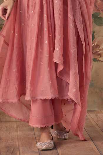 Shop Kritika Dawar Pink Chanderi, Cotton Square Neck, Yes Phool Embroidered Kurta Set Online at Aza Fashions Shop_Kritika Dawar_Pink Chanderi, Cotton Square Neck, Yes Phool Embroidered Kurta Set _Online_at_Aza_Fashions