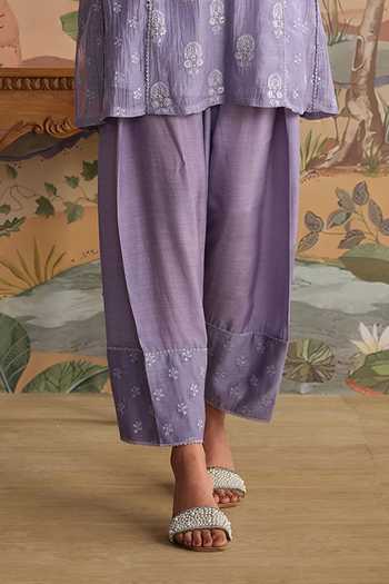 Buy Kritika Dawar Lilac Chanderi, Silk, Cotton V-neck Avira Embroidered Kurta And Pant Set Online at Aza Fashions Buy_Kritika Dawar_Lilac Chanderi, Silk, Cotton V-neck Avira Embroidered Kurta And Pant Set _Online_at_Aza_Fashions