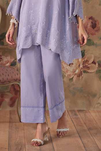 Kritika Dawar Lilac Chanderi, Cotton Split V-neck, Yes Sabeen Embroidered Scalloped Kurta Set Online at Aza Fashions Kritika Dawar_Lilac Chanderi, Cotton Split V-neck, Yes Sabeen Embroidered Scalloped Kurta Set _Online_at_Aza_Fashions