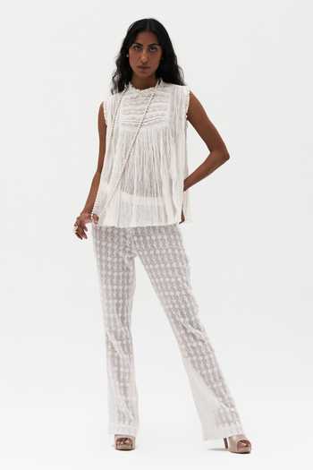 Payal Jain Off White Cotton, Voile High Neck Alison Embroidered Top Online at Aza Fashions Payal Jain_Off White Cotton, Voile High Neck Alison Embroidered Top _Online_at_Aza_Fashions