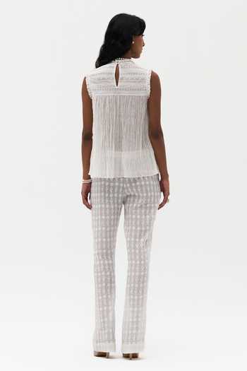 Shop Payal Jain Off White Cotton, Voile High Neck Alison Embroidered Top at Aza Fashions Shop_Payal Jain_Off White Cotton, Voile High Neck Alison Embroidered Top _at_Aza_Fashions