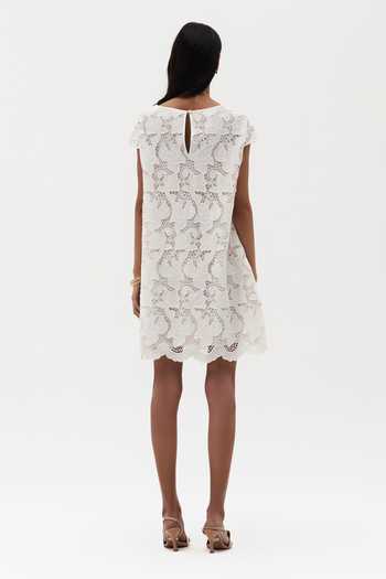 Shop Payal Jain Off White Cotton Round Neck Lea Cutwork Dress at Aza Fashions Shop_Payal Jain_Off White Cotton Round Neck Lea Cutwork Dress _at_Aza_Fashions