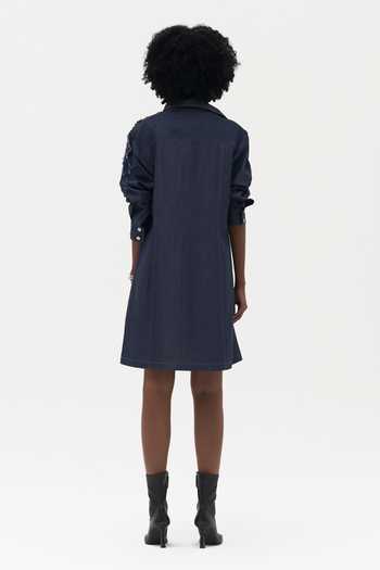 Shop Payal Jain Blue Denim Collared , Button-down Dao Embroidered Indigo Dress at Aza Fashions Shop_Payal Jain_Blue Denim Collared , Button-down Dao Embroidered Indigo Dress _at_Aza_Fashions