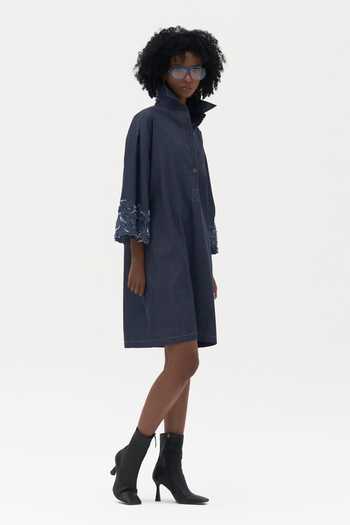 Buy Payal Jain Blue Denim Mandarin Collar Karolin Embroidered Shirt Dress Online at Aza Fashions Buy_Payal Jain_Blue Denim Mandarin Collar Karolin Embroidered Shirt Dress _Online_at_Aza_Fashions