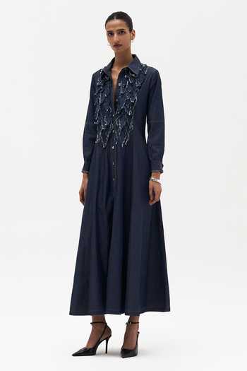 Payal Jain Blue Denim Collared Neck Pascale Indigo Dress Online at Aza Fashions Payal Jain_Blue Denim Collared Neck Pascale Indigo Dress _Online_at_Aza_Fashions