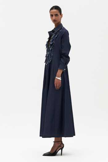 Shop Payal Jain Blue Denim Collared Neck Pascale Indigo Dress Online at Aza Fashions Shop_Payal Jain_Blue Denim Collared Neck Pascale Indigo Dress _Online_at_Aza_Fashions