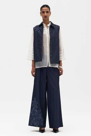 Buy Payal Jain Blue Denim Collared Neck Verity Embroidered Vest Online at Aza Fashions Buy_Payal Jain_Blue Denim Collared Neck Verity Embroidered Vest _Online_at_Aza_Fashions