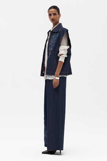 Payal Jain Blue Denim Collared Neck Viola Embroidered Jacket Online at Aza Fashions Payal Jain_Blue Denim Collared Neck Viola Embroidered Jacket _Online_at_Aza_Fashions