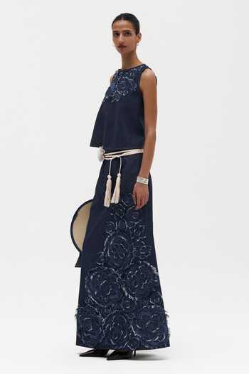Payal Jain Blue Denim Simone Embroidered A-line Skirt Online at Aza Fashions Payal Jain_Blue Denim Simone Embroidered A-line Skirt _Online_at_Aza_Fashions