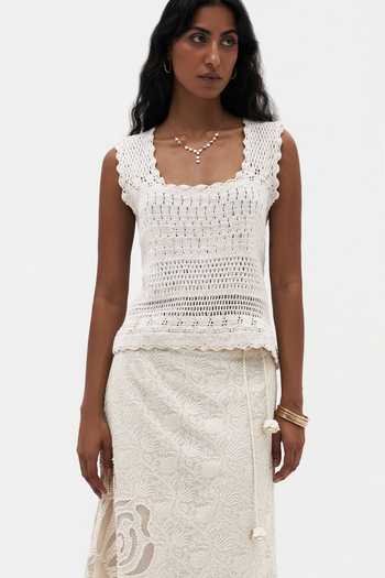 Shop Payal Jain Off White Cotton Square Neck Keira Crochet Top Online at Aza Fashions Shop_Payal Jain_Off White Cotton Square Neck Keira Crochet Top _Online_at_Aza_Fashions