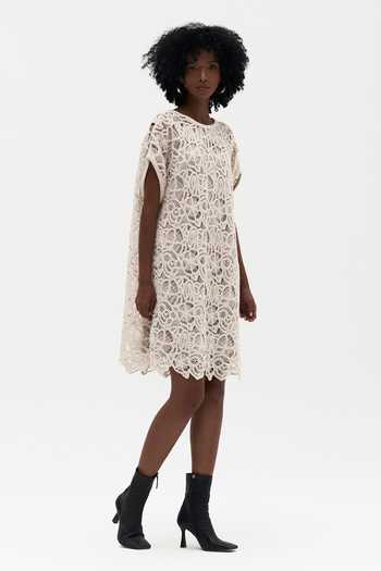 Payal Jain_Off White Cotton Round Neck Marta Crochet Dress _Online_at_Aza_Fashions
