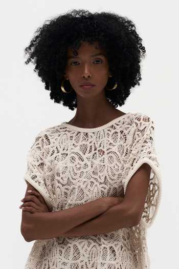 Payal Jain_Off White Cotton Round Neck Marta Crochet Dress _at_Aza_Fashions