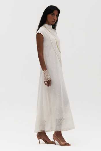 Payal Jain Off White Cotton High Neck Ashley Embroidered Dress Online at Aza Fashions Payal Jain_Off White Cotton High Neck Ashley Embroidered Dress _Online_at_Aza_Fashions
