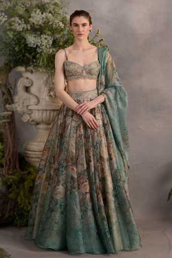 Cedar & Pine Whiterose Floral Print Lehenga Set