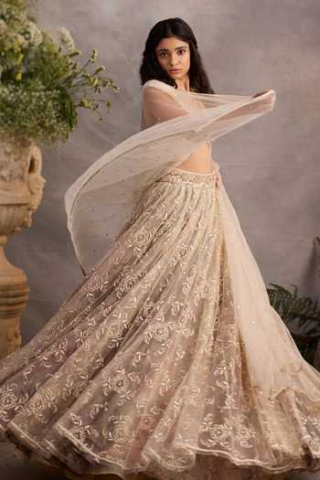 Buy Cedar & Pine Ivory Organza, Tulle V-neck Sephora Embroidered Lehenga Set Online at Aza Fashions Buy_Cedar & Pine_Ivory Organza, Tulle V-neck Sephora Embroidered Lehenga Set _Online_at_Aza_Fashions