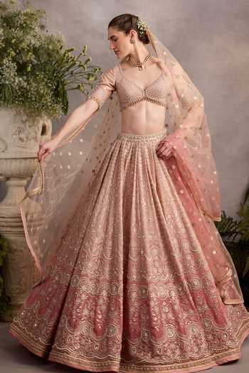 Buy Cedar & Pine Pink Silk, Organza, Tulle V-neck Blossom Embroidered Lehenga Set Online at Aza Fashions Buy_Cedar & Pine_Pink Silk, Organza, Tulle V-neck Blossom Embroidered Lehenga Set _Online_at_Aza_Fashions