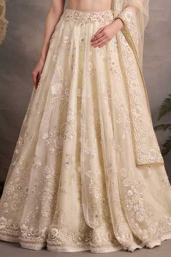 Shop Cedar & Pine Ivory Organza, Tulle Square Neck Chapel Embroidered Lehenga Set Online at Aza Fashions Shop_Cedar & Pine_Ivory Organza, Tulle Square Neck Chapel Embroidered Lehenga Set _Online_at_Aza_Fashions