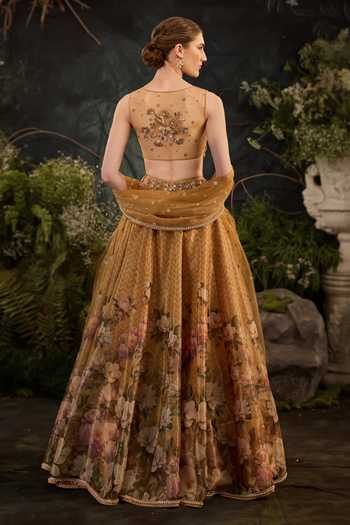 Cedar & Pine Magnolia Floral Pattern Lehenga Set